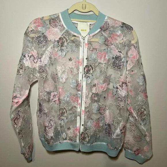 Anthropologie sheer embroidered floral jacket XS Maeve bomber - Picture 8 of 13